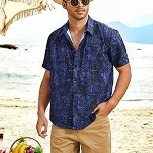 COOFANDY Men Hawaiian Tropical Shirt Button Down Short Sleeve  Floral shirt SZ L